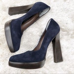 MARNI Navy Suede Platform Pumps